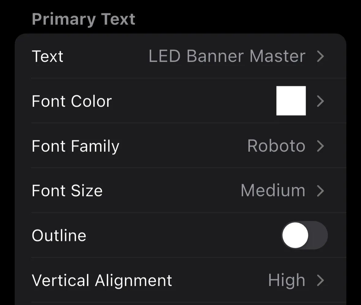 Primary Text configuration interface showing text input and formatting options