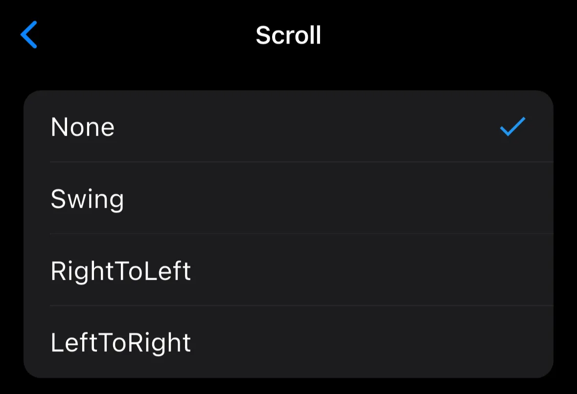 Scroll options showing different animation patterns
