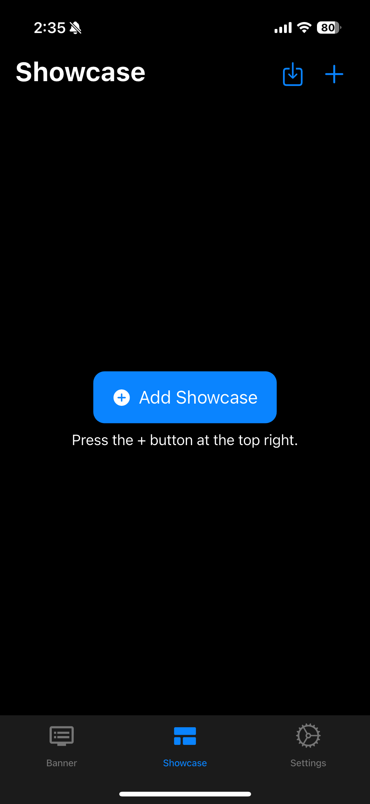Showcase Tab interface showing the showcase list view