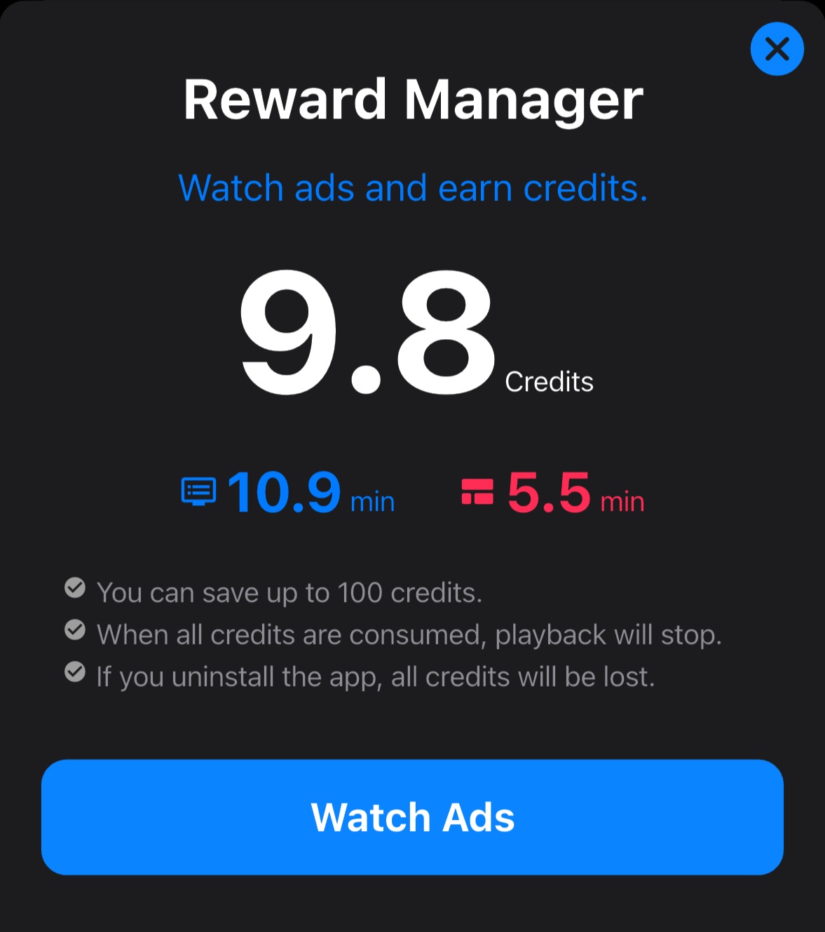 Reward Manager interface showing reward points