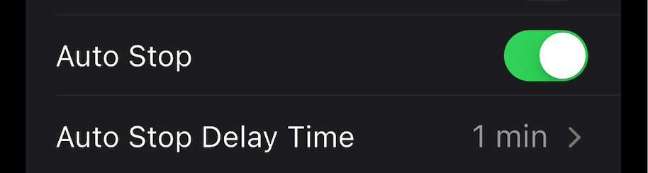 Auto Stop settings interface showing timer options