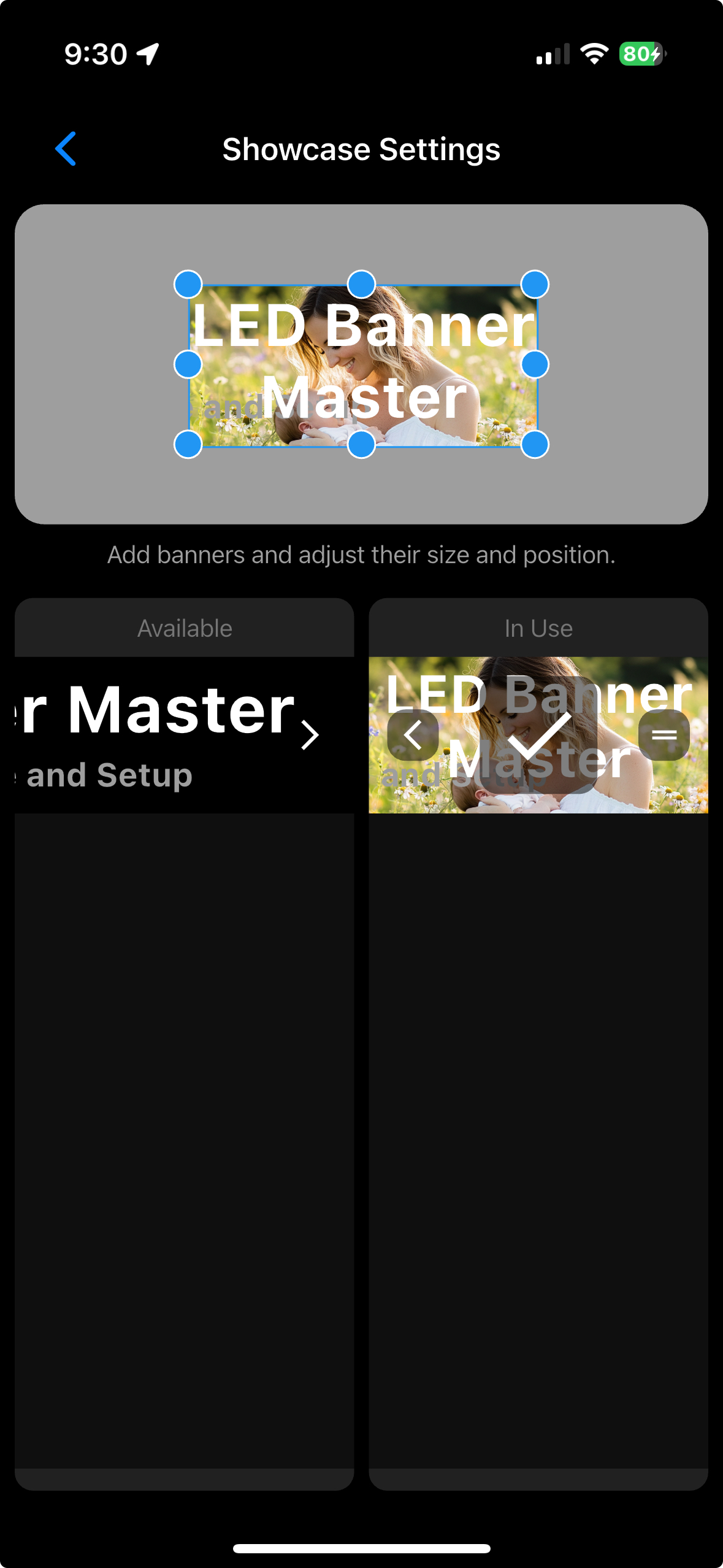 Showcase Settings interface showing editor and banner management